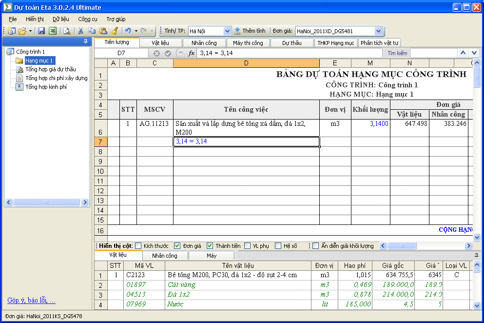 Phần mềm dự toán Eta