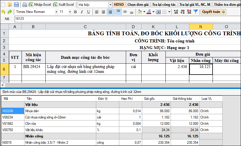 F1 .  phần mềm dự toán