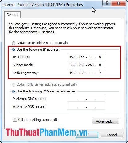 Sử dụng địa chỉ IP sau