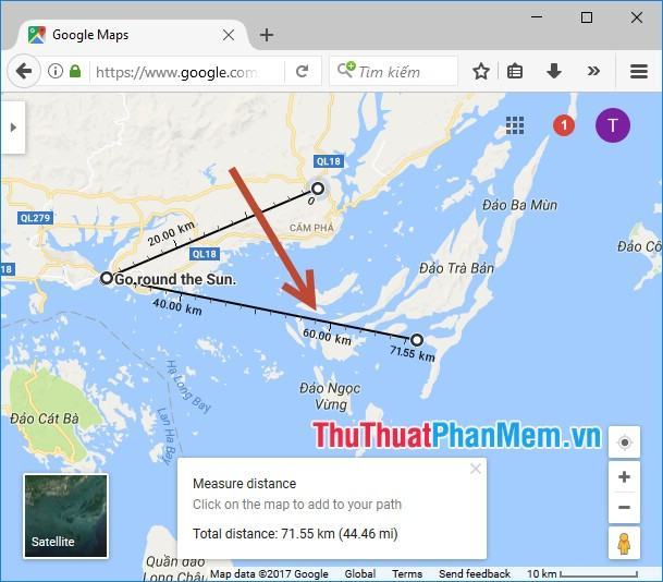 Click để chọn điểm đến tiếp theo Bản đồ Google luôn hiển thị khoảng cách