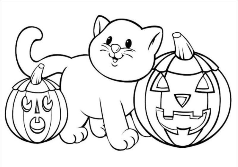 Tranh tô màu con mèo Halloween