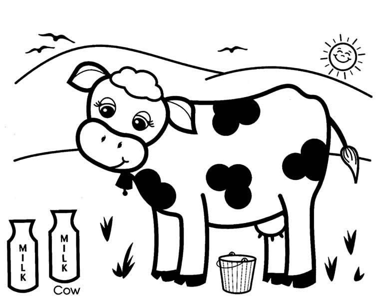 Tranh tô màu con bò sữa đang ăn cỏ