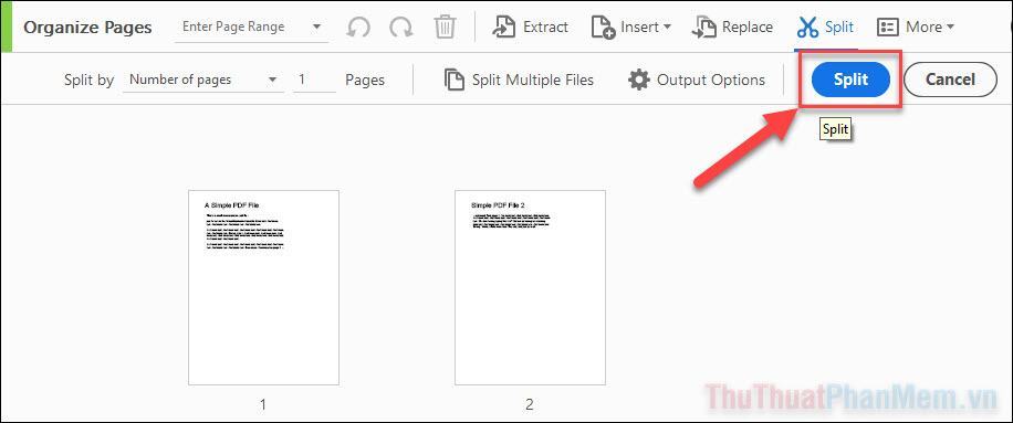 Sau khi đã thiết lập chia file, nhấn Split để tiến hành chia