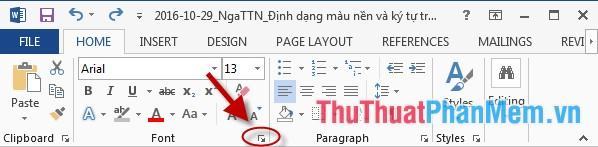 Chuyển đến tab Trang chủ - nhấp vào mũi tên bên dưới phần Phông chữ