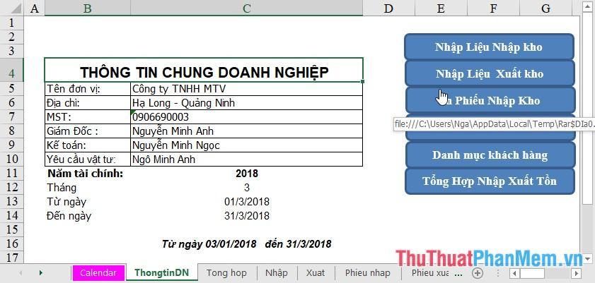 Mẫu file quản lý kho trên Excel - Mẫu 05