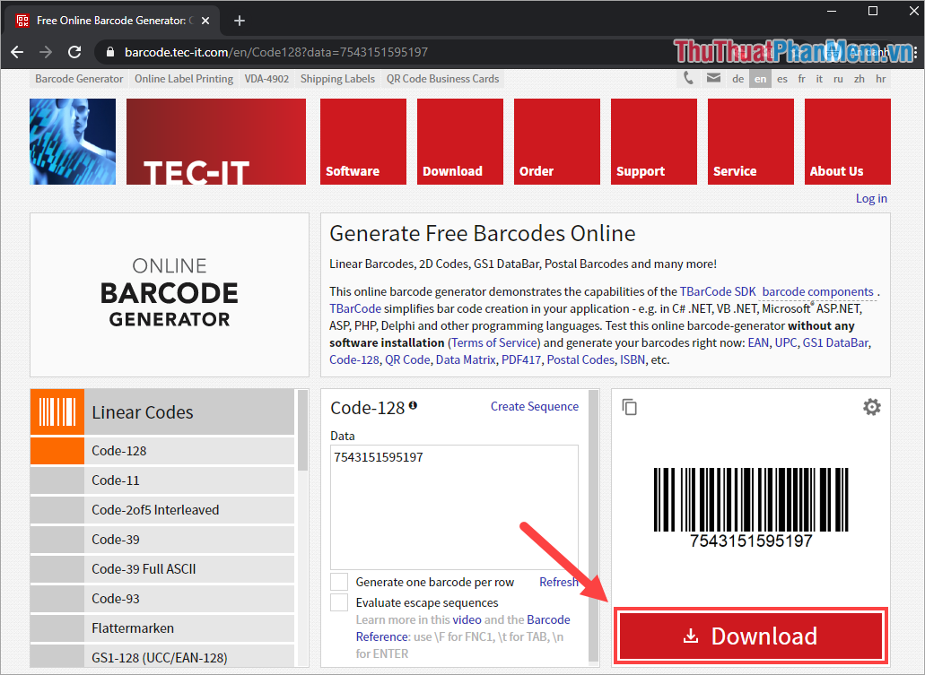 Chọn Download để tải Barcode về máy và sử dụng