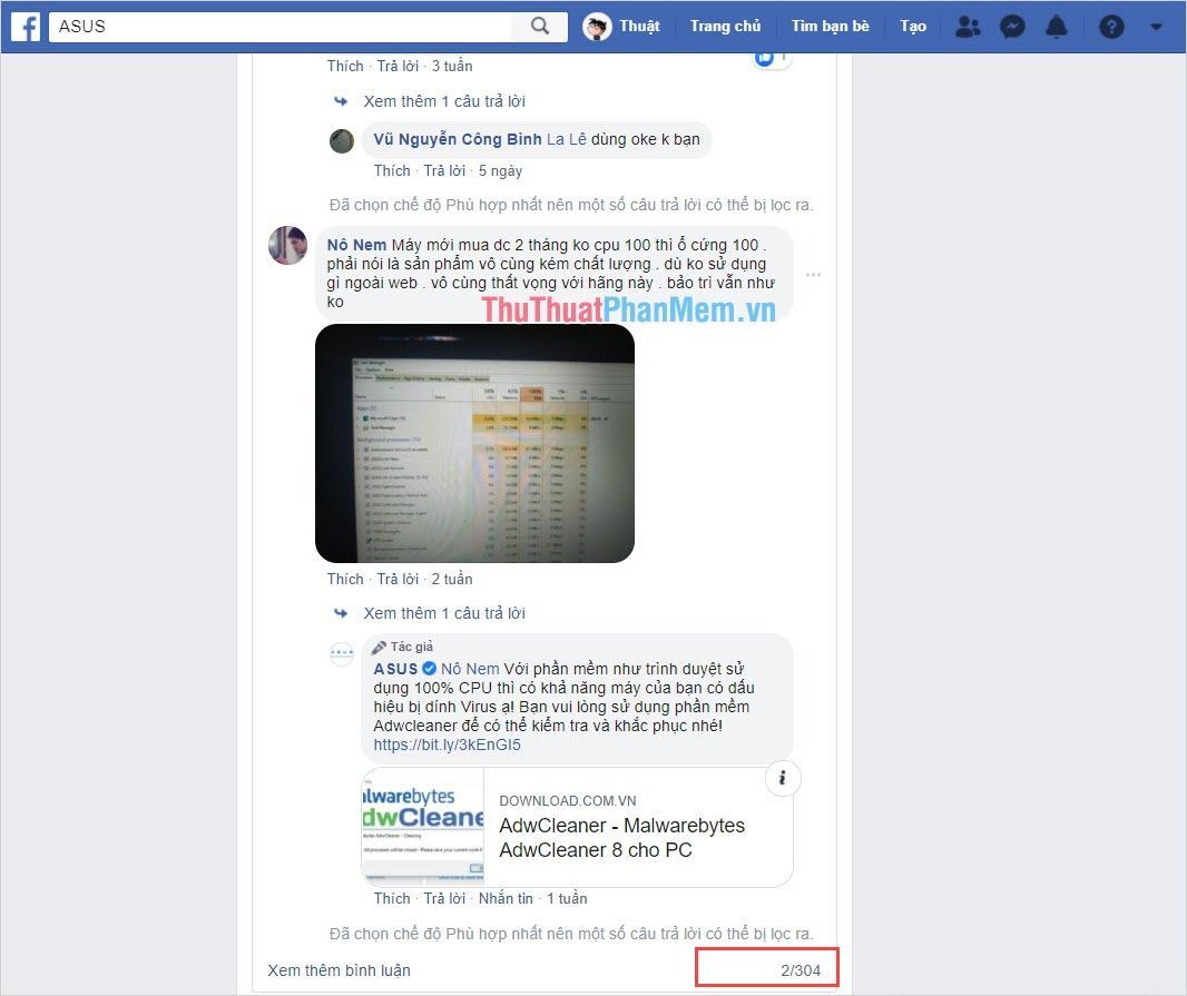 Phần bình luận chỉ hiển thị 304 bình luận