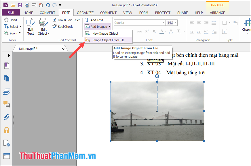 Nếu muốn chèn thêm ảnh vào file PDF thì chọn Add Images - chọn Image Object Form File