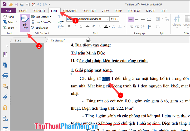 Để soạn thảo văn bản chọn tab Edit - Edit Text