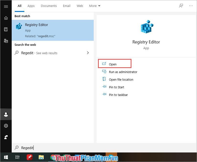 Gõ Regedit để mở Registry Editor