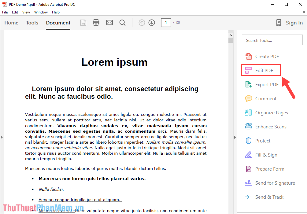 Chọn Edit PDF để chỉnh sửa file PDF