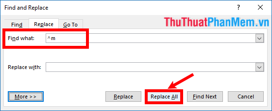 Chọn Replace All để thay thế tất cả