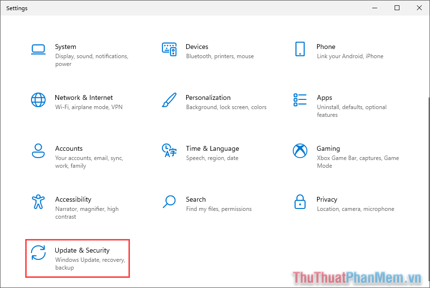 Chọn tab Windows Update & Security