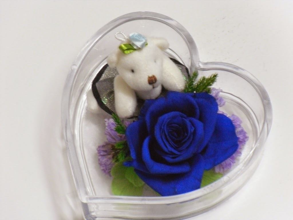 Hoa hồng xanh và gấu trắng xinh đẹp