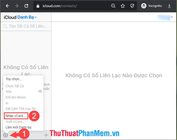 Chọn Nhập vCard