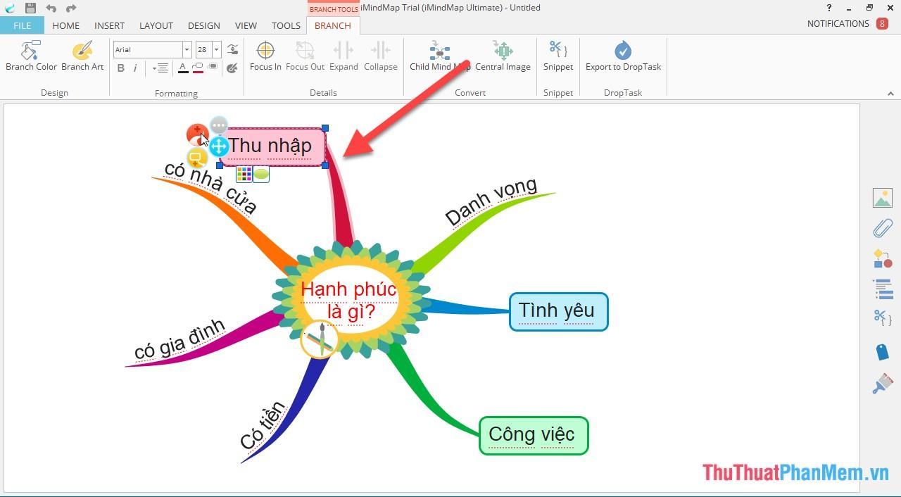 Box Branch: Nhánh có hộp văn bản được liên kết (biểu tượng màu đỏ)