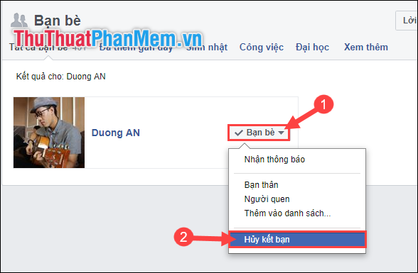 Chọn Hủy kết bạn 2