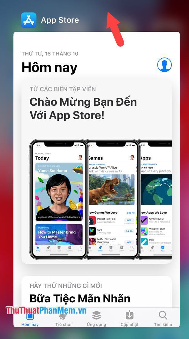 Vuốt App Store lên trên để đóng ứng dụng