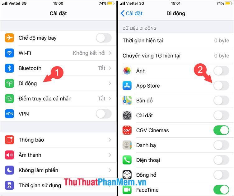 Chuyển đổi công tắc App Store thành Bật