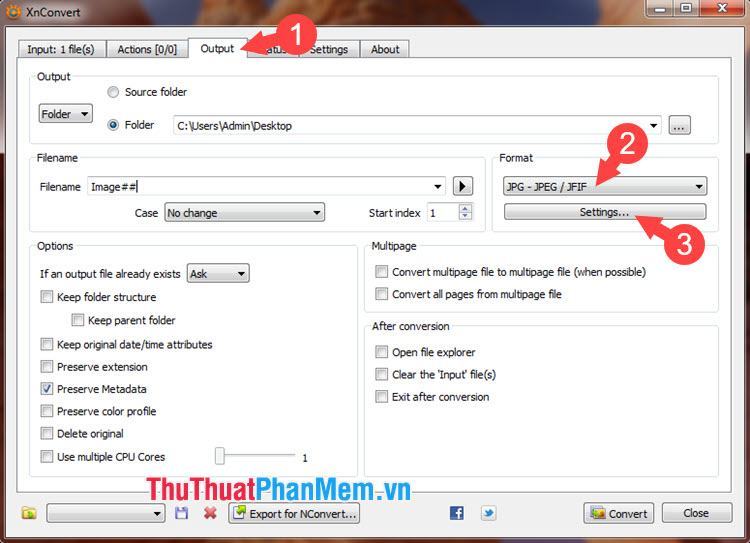 Chọn định dạng JPG trong phần Format và nhấn Settings