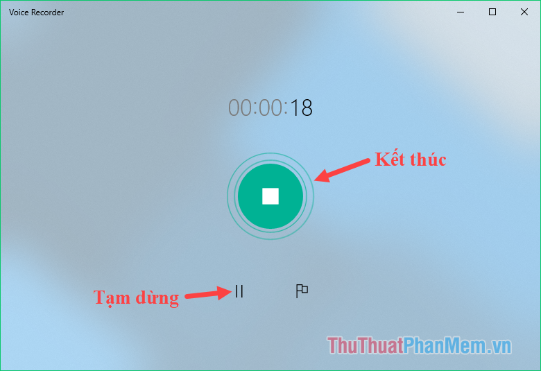 Nhấp lại vào biểu tượng màu xanh lam để kết thúc hoặc bạn có thể tạm dừng và tiếp tục ghi âm