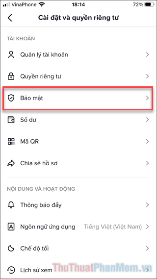 Chọn Bảo mật