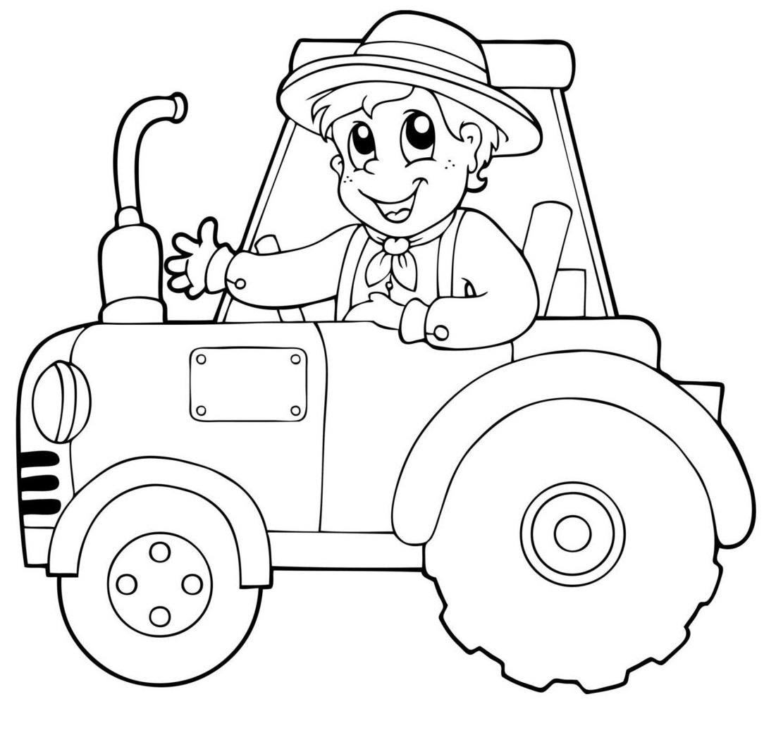 Tranh tô màu bác nông dân lái ô tô cho bé