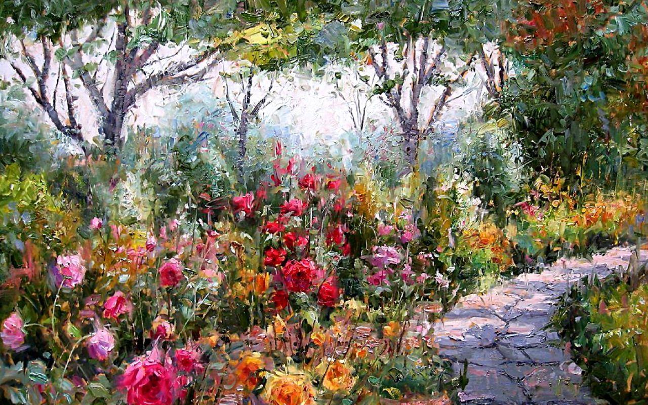 Tranh canvas vườn hoa