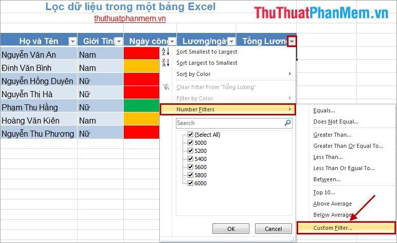 Lọc dữ liệu trong Excel 5. tờ giấy