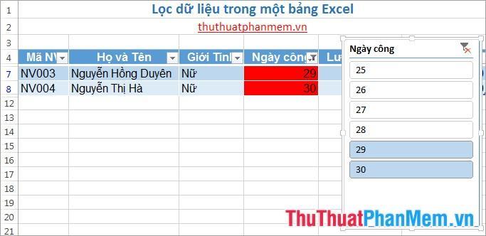 Lọc dữ liệu trong sheet Excel 10