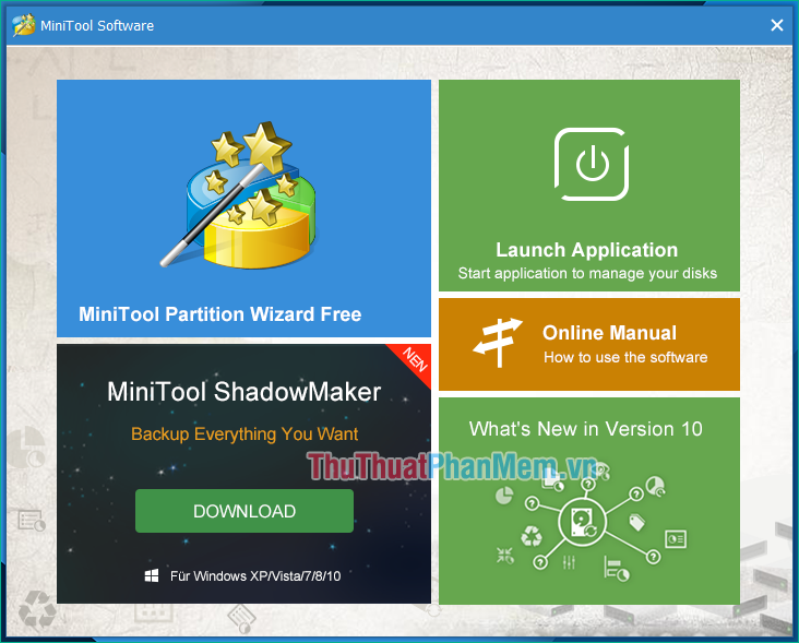 2 giao diện khởi động của phần mềm MiniTool Partition Wizard