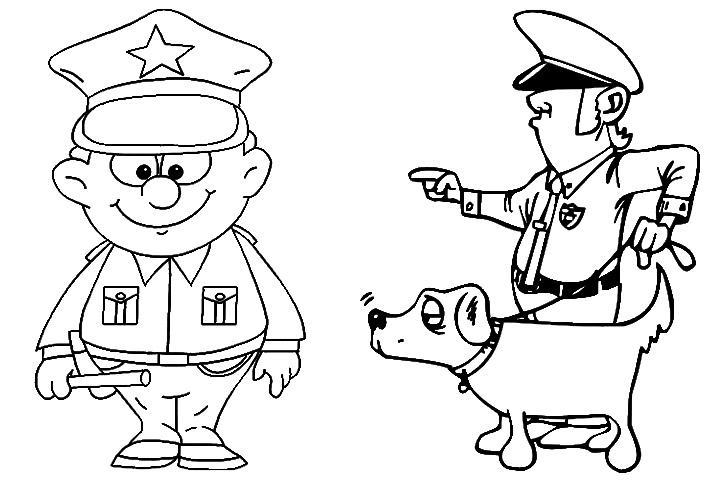 Tranh tô màu chú cảnh sát và chú chó xinh đẹp