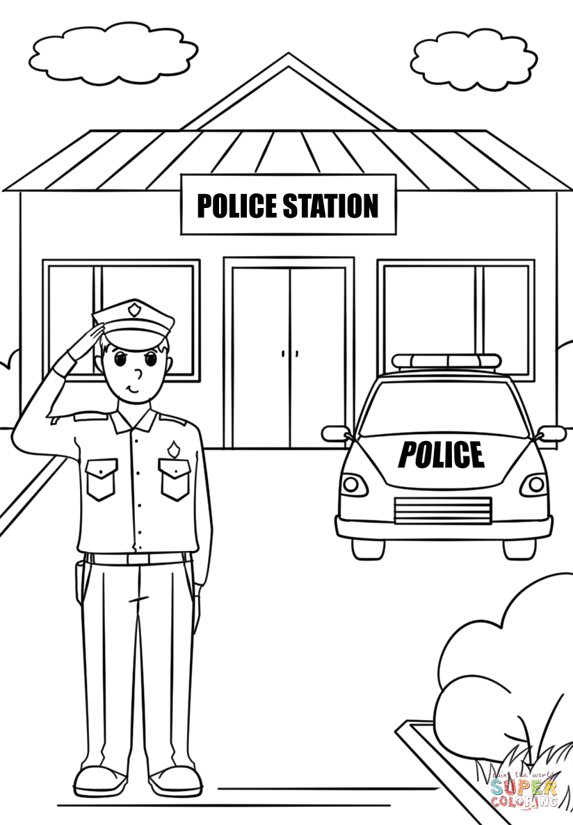 Tô màu chú cảnh sát và sở cảnh sát