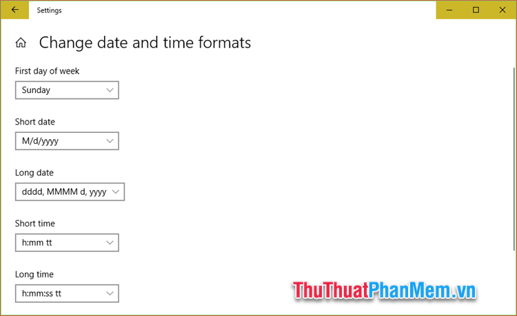 Trong cửa sổ mới bạn có thể điều chỉnh một số định dạng ngày giờ