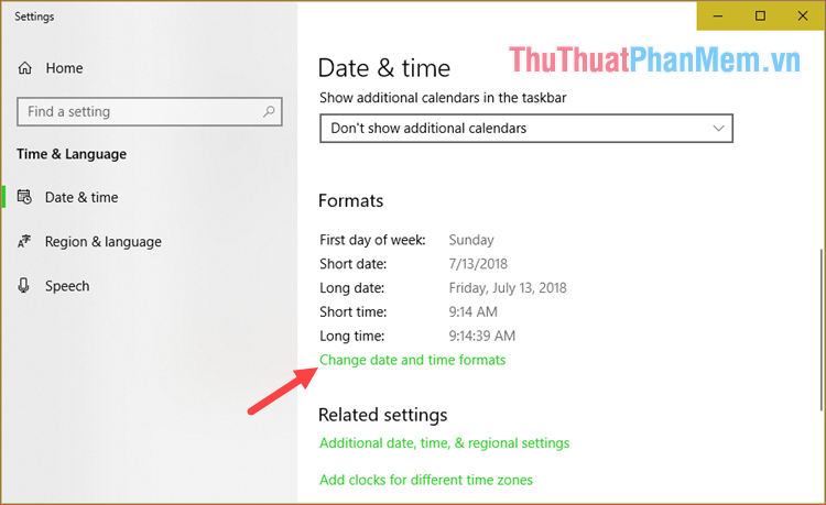 Chọn Thay đổi định dạng ngày giờ