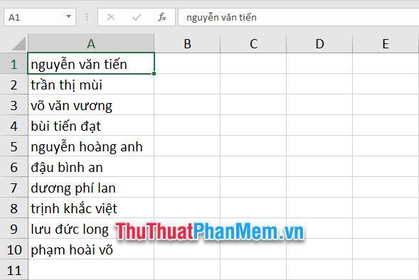 Bôi đen vùng dữ liệu chứa đoạn văn bản muốn đổi chữ thường thành chữ hoa