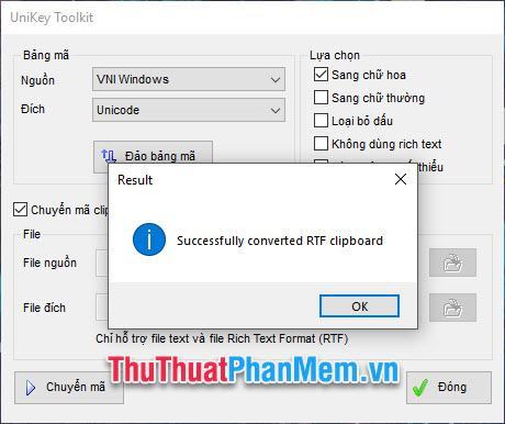 Đã chuyển đổi thành công khay nhớ tạm RTF