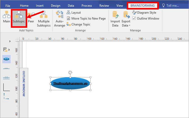 Chọn chủ đề chính - chọn tab Brainstorming - Chủ đề phụ