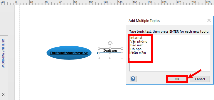 Add Multiple Topics xuất hiện, nhập tên subtopic