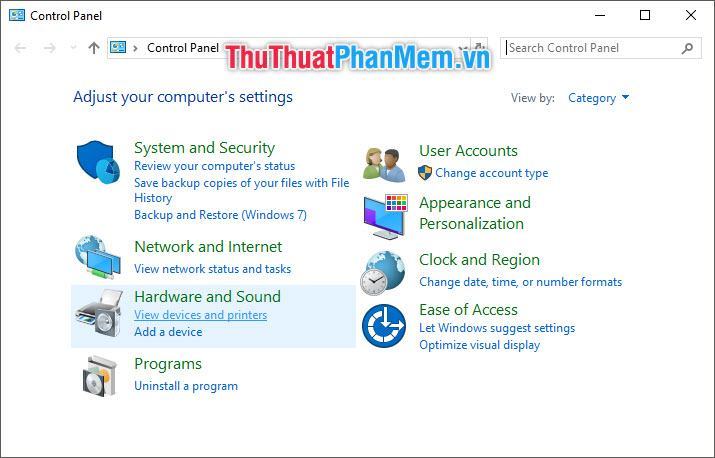 Chuyển đến Xem thiết bị và máy in trong Phần cứng và Âm thanh