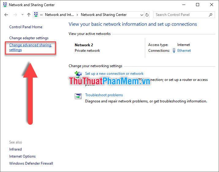 Chọn Thay đổi cài đặt chia sẻ nâng cao