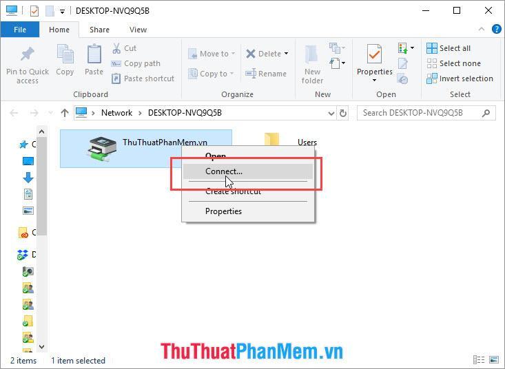 Nhấp chuột phải vào tên máy in được chia sẻ và chọn Kết nối