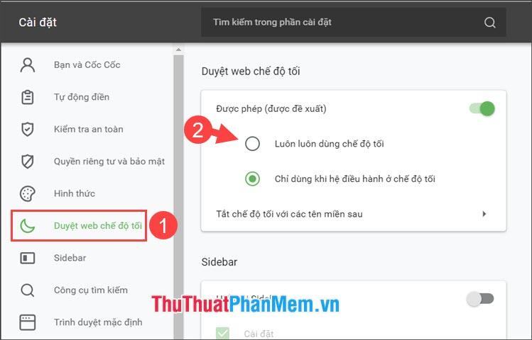 Chọn Luôn sử dụng chế độ tối