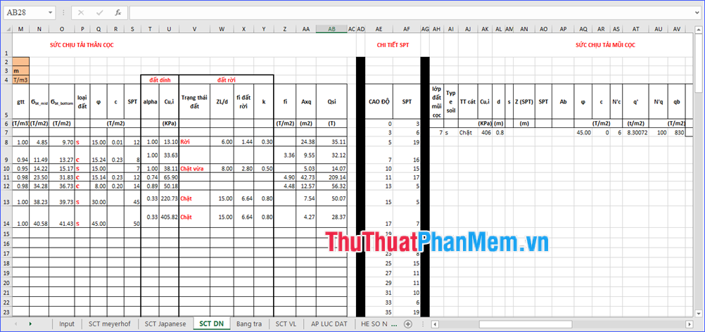 Bảng sức chịu tải của cọc theo TCVN 4