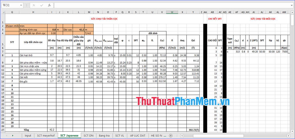 Bảng sức chịu tải của cọc theo TCVN 3