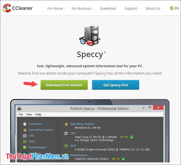 Cài đặt phần mềm Speccy