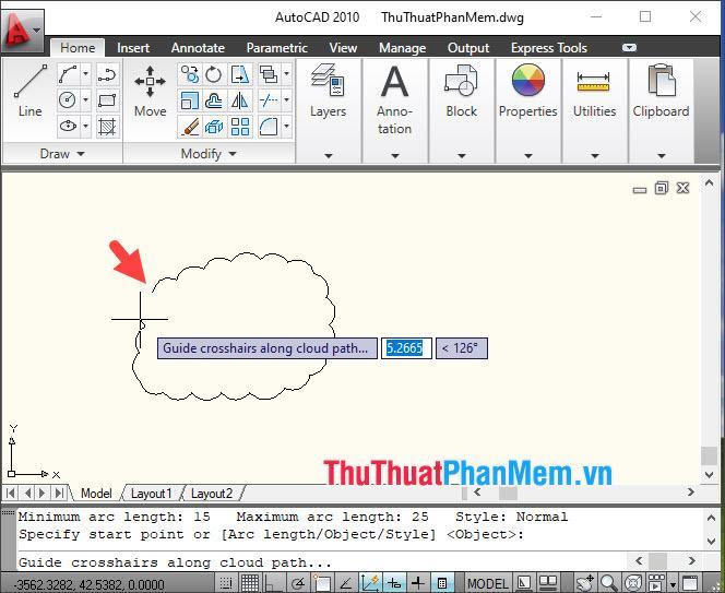 Bạn có thể vẽ tùy thích và di chuột đến điểm đầu tiên bạn tạo để phần mềm tự động hoàn thành việc vẽ đám mây