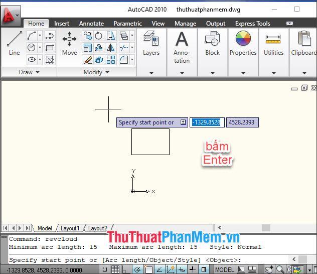 Nhấn Enter để chuyển sang mục chọn đối tượng cần khoanh vùng