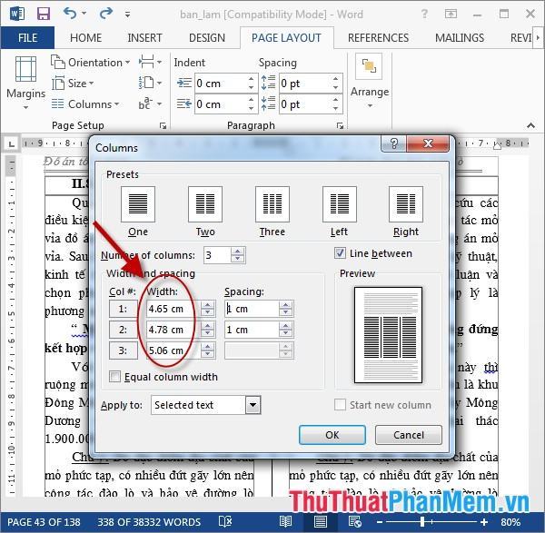 Tùy chỉnh kích thước chiều rộng cột