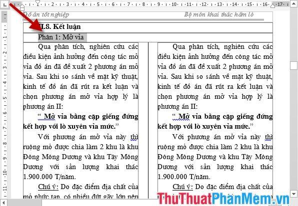 Kết quả đã tạo tiêu đề cột